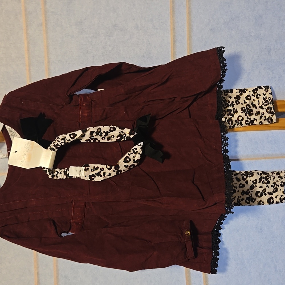 Rachel Zoe Burgundy Corduroy Dress with Leopard Print Headband